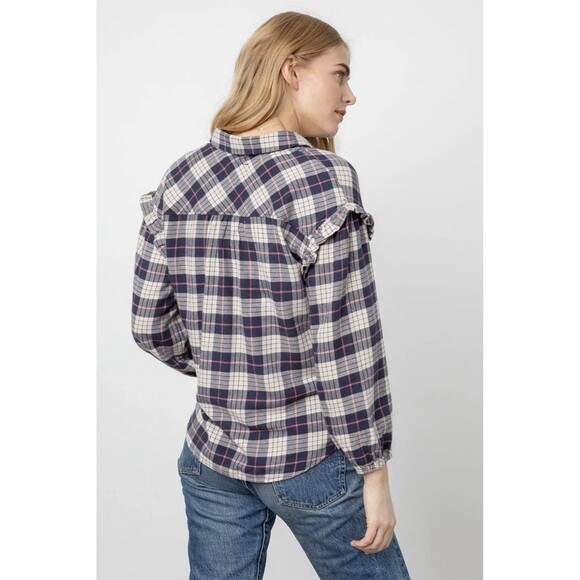 Rails Willow Almond Pink Navy Flannel Button Down Shirt Top Women’s Size Small - Picture 3 of 9
